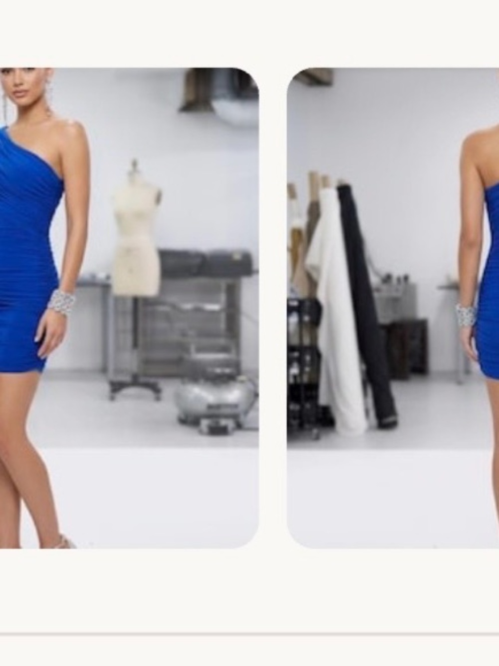 One-Shoulder Royal Blue Ruched Mini Dress